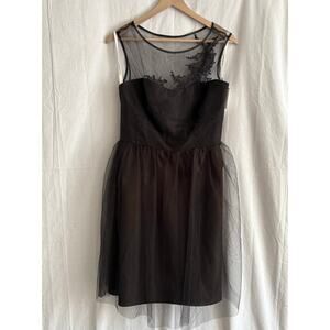 David's Bridal women's black illusion tulle dress sz 12 whimsigoth grunge fairy